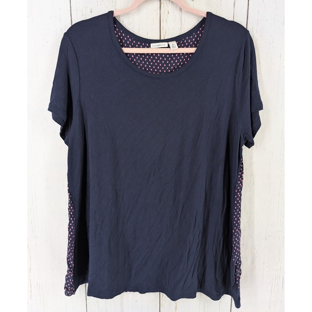 Croft Barrow Size‎ XL Womens Blue Pink Polka Dot Short Sleeve Top